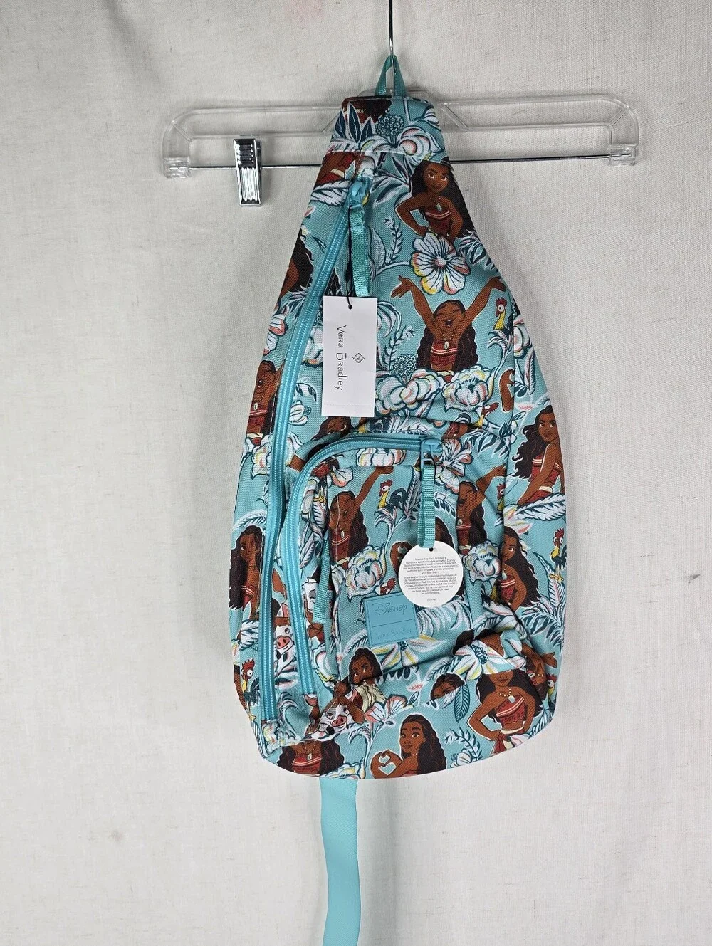 Vera Bradley Disney Moana Tropical Pua Teal Hei-hei Sling Backpack Crossbody Bag